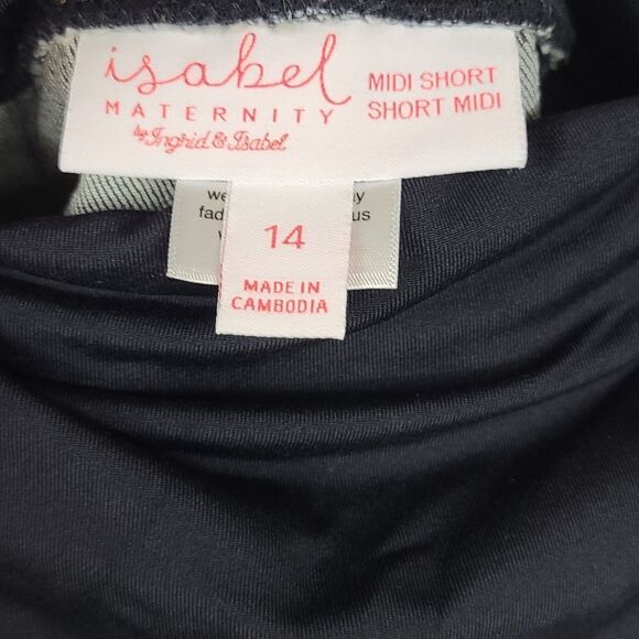 Isabel Maternity Women's Sz 14 Over Belly Midi Blue Jean Shorts Distressed Denim - Picture 4 of 9